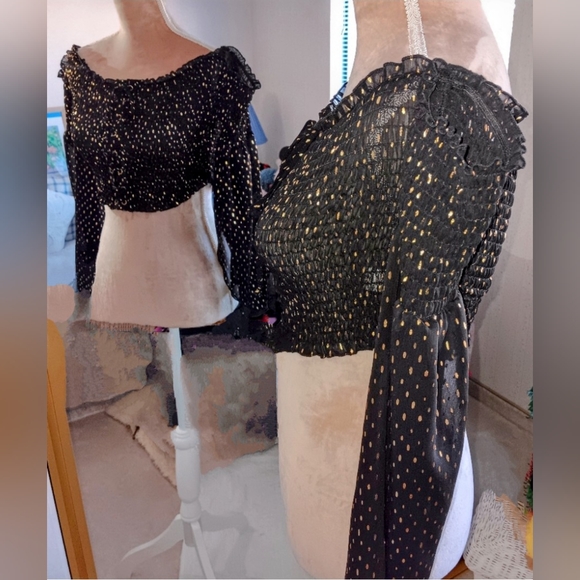 Charlotte Russe ~ Black Metallic Gold Dot Lace-Up Crop Top – 90s Retro - Picture 2 of 14